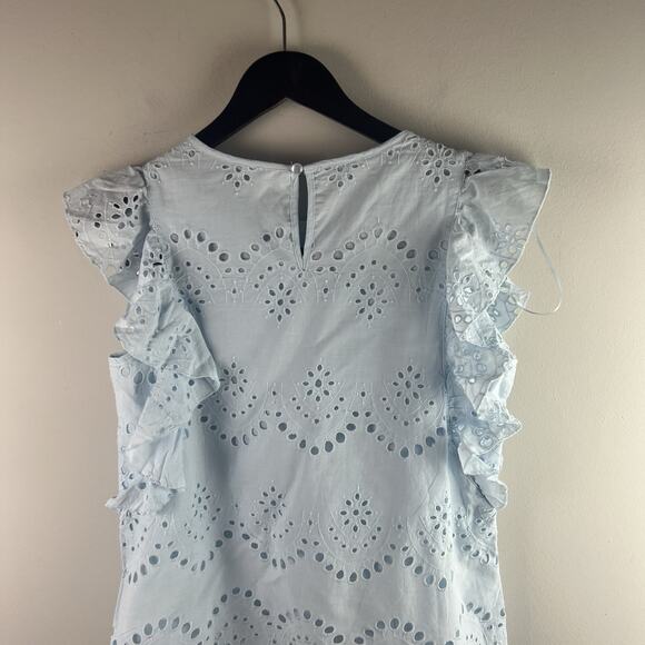ADIVA Top S Eyelet Blouse Flutter Sleeve Boho Cotton Blue NWT - Picture 8 of 8